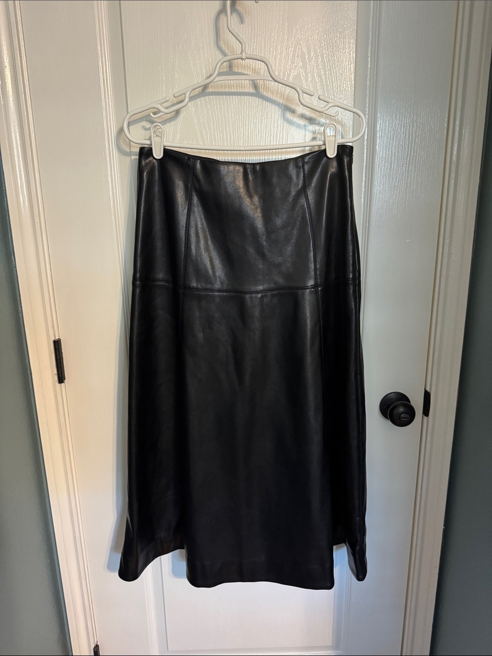 English Factory Black Faux Leather Midi Skirt